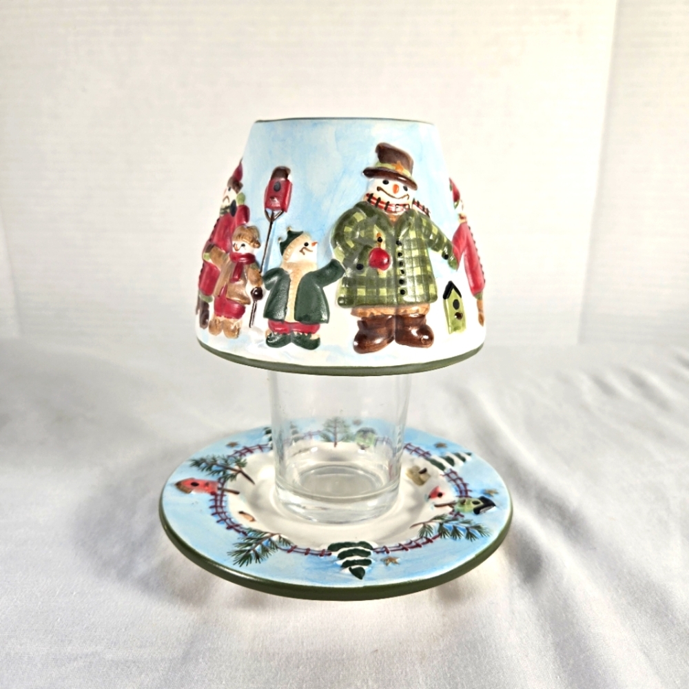 Yankee Candle Sm Ceramic Shade & Plate Teresa Kogut Jack Frost Snowman Winter
